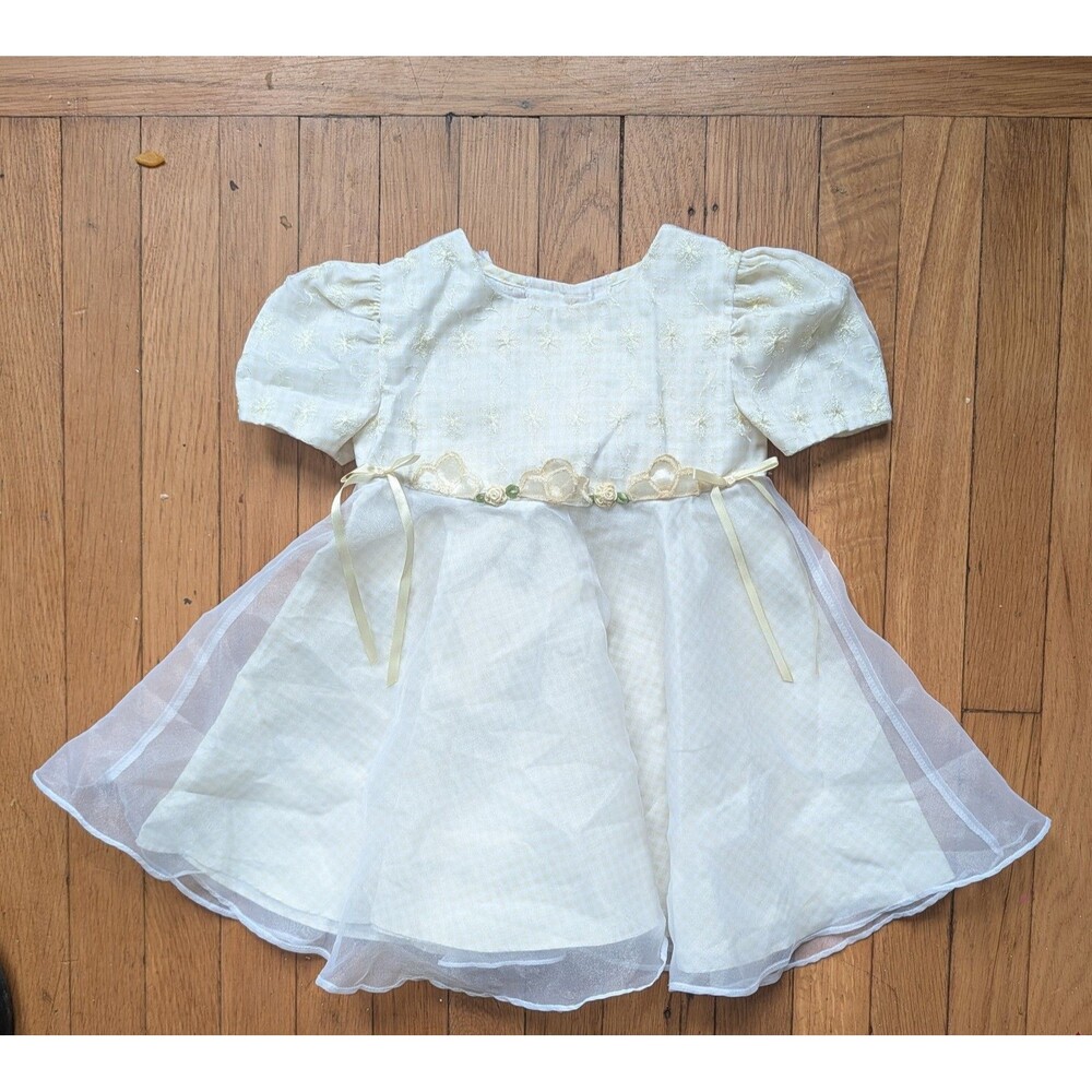Bonnie Baby Vintage Pastel Yellow Floral Party Formal Dress Size 24 Months Baby